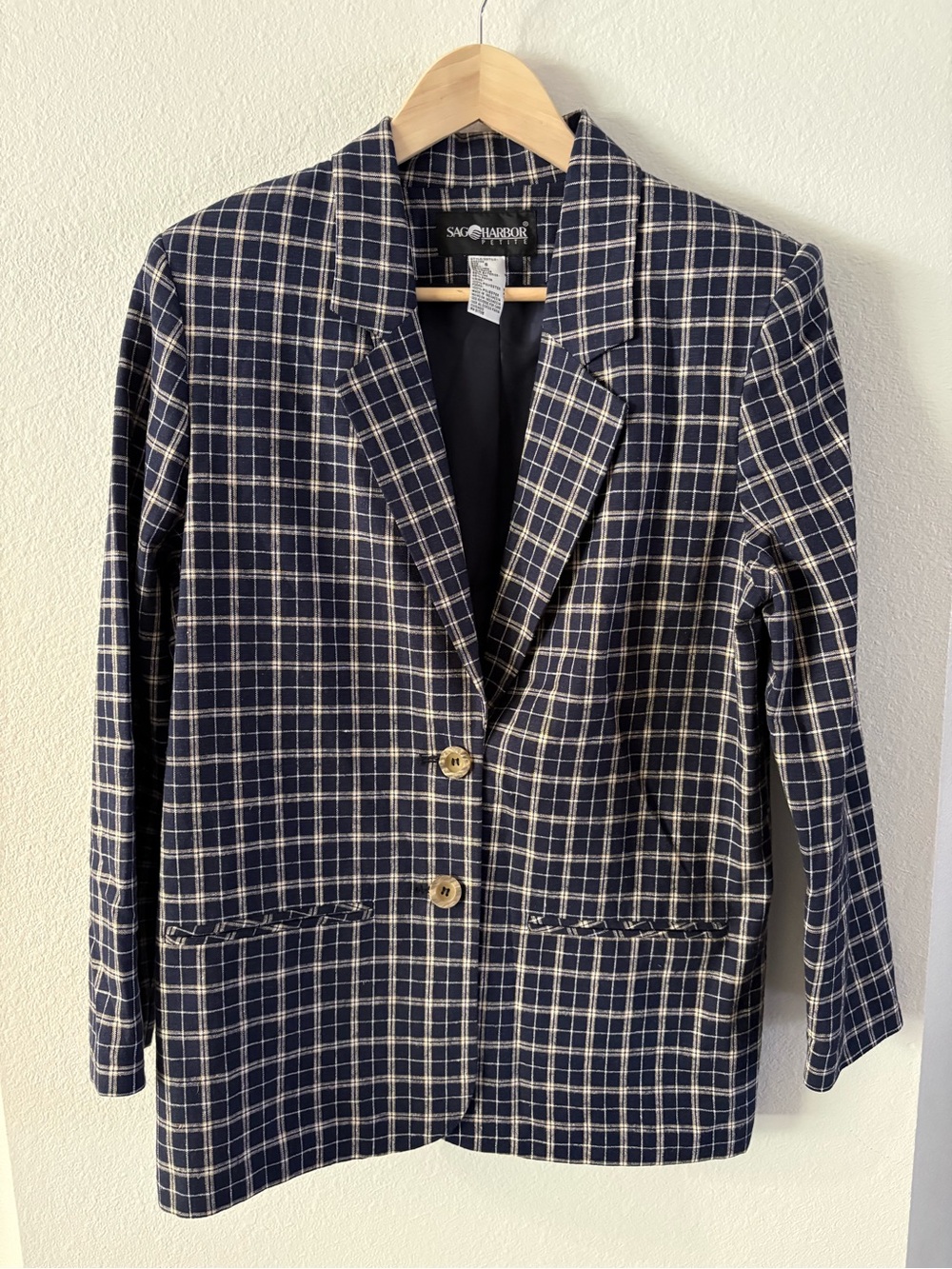 90s Grandpacore Navy and White Plaid Blazer Cottagecore Sag Harbor size 6